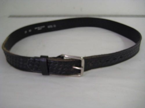 Black Basket Weave Design Leather Belt, Size 36, 1 3/8&#034; wide