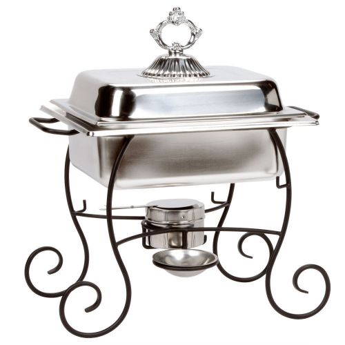 Choice 4 Qt. Half Size Chafer Set with Black Wrought Iron Stand and Classic Lid