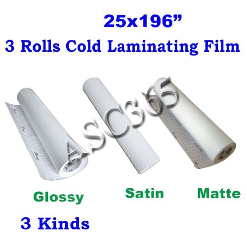 25X196&#034; PVC Cold Laminating Vinyl Adhesive Gum Film Laminator 3Rolls 3Kind 3Mil