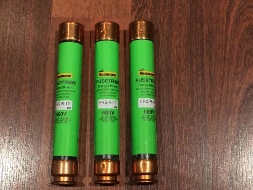 Lot of (3) new cooper bussmann fusetron frs-r-10 dual element time delay 600v for sale
