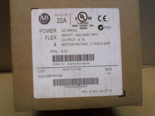 Allen Bradley PowerFlex 4, 5HP 22A-D8P7N104, New In Open Box