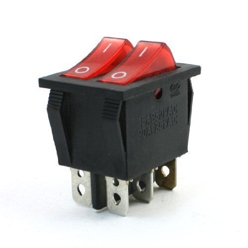 250VAC 15A/125VAC 20A Red Illuminated Dual SPDT ON/OFF Rocker Switch