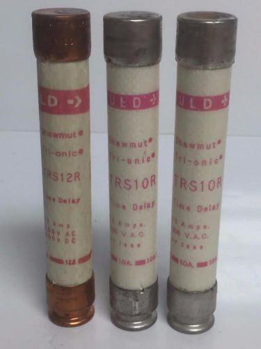 Three fuses gould shawmut trs10r trs12r trionic time delay 10a 12a 600v fuse trs for sale