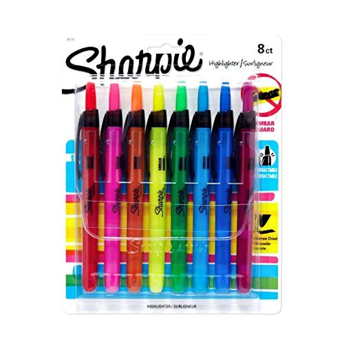 Sharpie Accent Retractable Highlighters, Assorted, Narrow Chisel Tip, 8/Pack