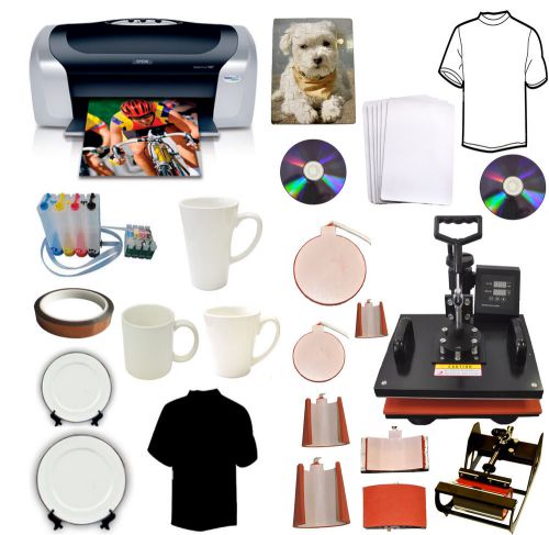 8in1 Heat Press,Epson Printer,CISS,Sublimation Ink Mugs,Hat,Plate,T-shirts Combo