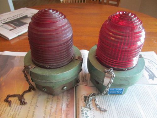 Vintage Pair Lintern Industial Safety Lites With Red Glass Globe