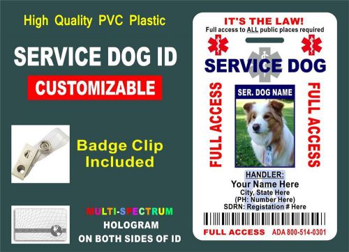 Holographic SERVICE DOG ID CARD / BADGE - ADA - ASSISTANCE ANIMAL TAG FOR Vest