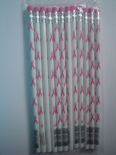 12 Pink Ribbon Awareness Pencils Support Breast Cancer