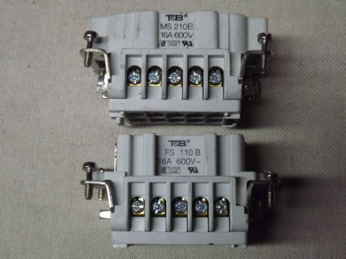 T&amp;B Thomas Betts POS-E-KON MS210B Male + FS110B Female Insert 10 Contacts 16A