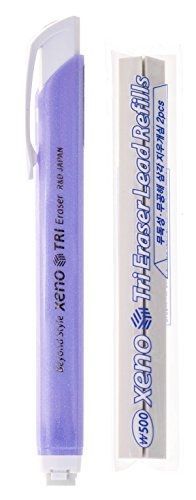 Xeno Tri-II Retractable Click Eraser with 2-Pack Refill (Purple)