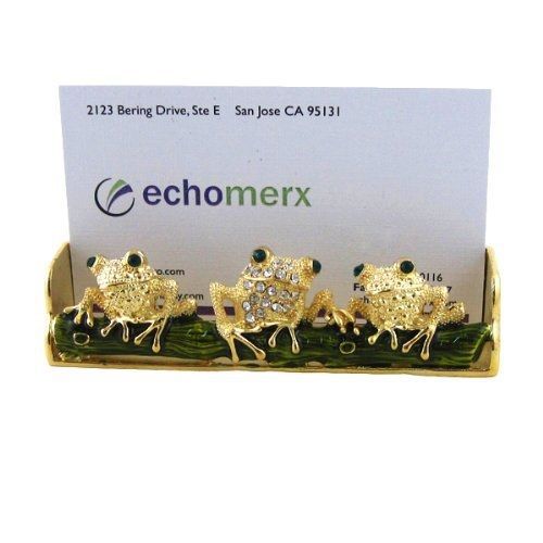EchoMerx Frog Business Card Holder Bejeweled, Gold