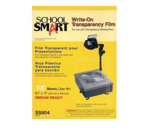 School Smart Medium Weight Write-On Transparency Film, 8.5&#034; x 11&#034;, 100-Pack