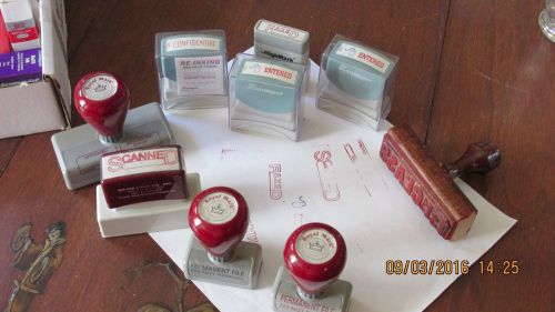 Lot office stamps all reinkable with refill ink, pad+1 vintage stamp &#034;1st class&#034; for sale
