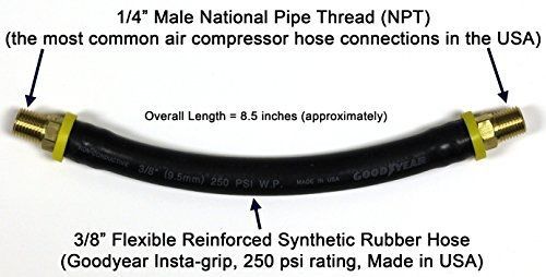 Vibrant yard company 8.5-inch short air compressor hose: 1/4&#034; male npt to 1/4&#034; for sale