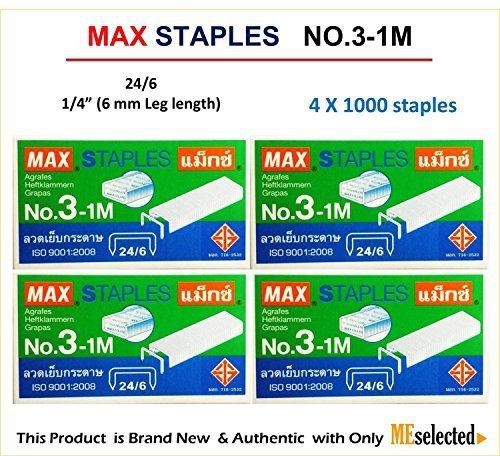 MEselected MAX No.3-1M Flat Clinch Staples (24/6) for Office Stapler - 4 Boxes