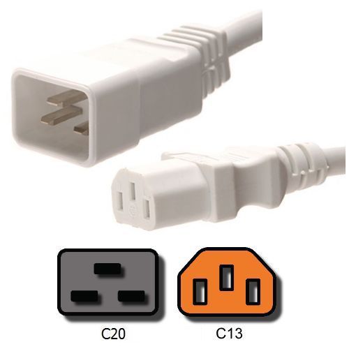Iec 320 power cord c20 / c13 - white 10 ft, 15a/250v 14 awg - iron box# ibx-1619 for sale