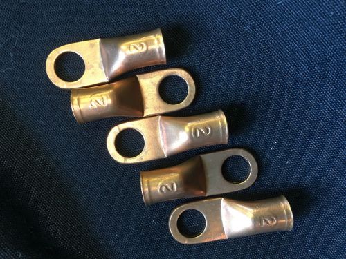 Copper crimp on lugs for no.2 wire 3/8&#034; hole, lot of 5 for sale