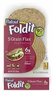 Flatout Fold It Artisan Flatbread, 5 Grain Flax, 9 Oz - 4 Pack