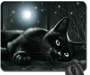 (Cats Mouse Pad) Black Cat In Moonlight Mouse Pad Mousepad