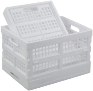 Joyeen 15 L Folding Plastic Crates, White Collapsible Storage Crates Set of 3
