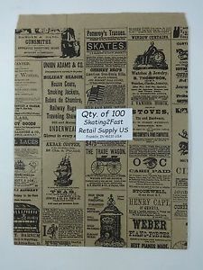 100 Qty. 8.5&#034; x 11&#034; Newsprint Design Paper Merchandise Bag Retail Shopping Bags