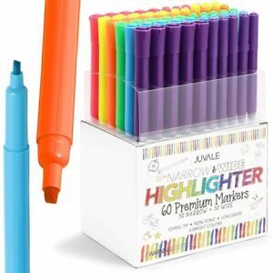 60 Pack Highlighters Wide and Narrow Chisel Tip, 6 Assorted Colors Markers