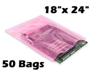 50x Anti-static Bags 18&#034; x 24&#034; 2 Mil Large Pink Poly Bag Open Ended Motherboard