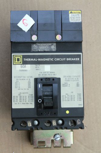 Square d thermal-magnetic circuit breaker 60a amp 3 pole 3 phase molded case #6 for sale
