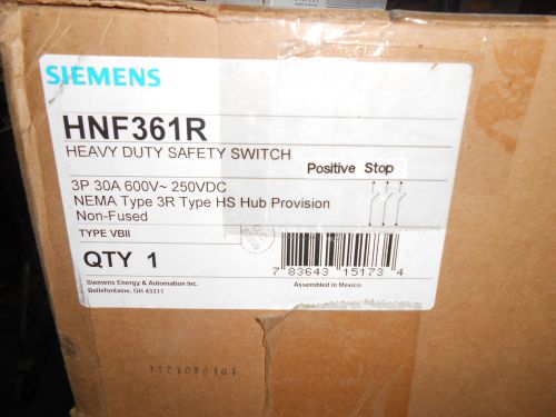 SIEMENS HNF361R HD SS 3P 30 AMP 600 VOLT N3R N/F DISCONNECT