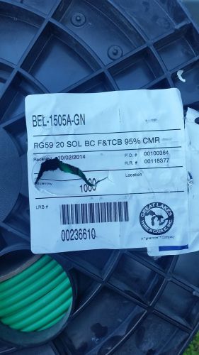 Belden 1505A Green HD-SDI video 4.5 ghz 75 ohm coax cable 1000ft free shipping