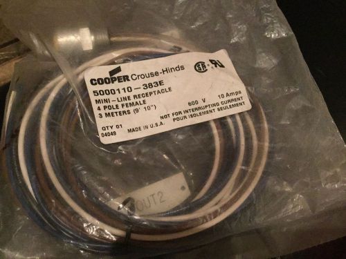 COOPER CROUSE-HINDS 5000110-383E CORDSET 4 POLE FEMALE 3 METERS 10 AMPS NEW