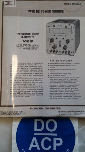 POWER DESIGNS MODEL TW5005T TWIN DC POWER SOURCE INSTRUCTION MANUAL R3-S31