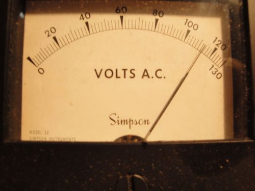SIMPSON  MODEL 32 - 0 -130VAC - 3 1/4 X 3 1/4 Square AC Line voltage meter