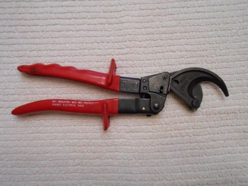 Klein 10in Red Handled Cable Cutters, Ratcheting - USED