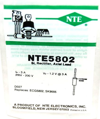 NTE NTE5802 SI RECTIFIER AXIAL LEAD D027 EQUIVALENT to ECG5802 SK9006
