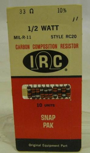 IRC Carbon Composition Resistor 1/2 Watt  33 OHM MIL-R-11 NOS 10 PK