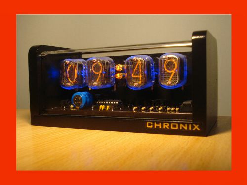 Unique retro 4xIN-12 Nixie Tubes Clock aluminum black mat case backlight &amp; alarm