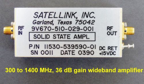 Satellink wideband RF amplifier, 300-1400 MHz+, 36 dB gain low noise