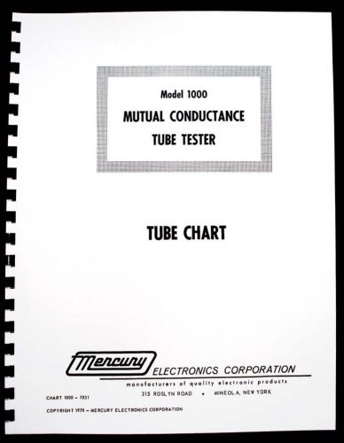 Mercury 1000 Tube Tester Tube Chart Updated 1971 version
