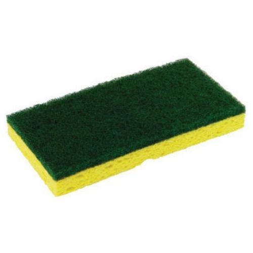 Medium Duty Scrubbing Sponge, Green/Yellow, Commercial Size 10 Sponges/Pack