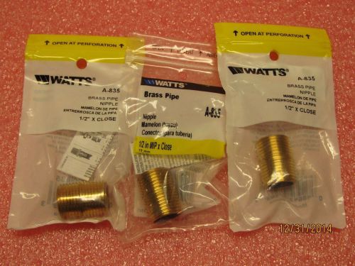 (3) Watts A-835 Brass Pipe Nipple 1/2&#034; MIP x Close A-835
