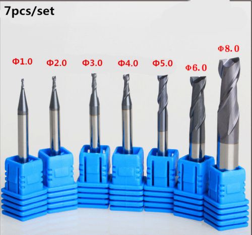 7pcs/setof 1 2 3 4 5 6 8mm micro grain carbide end mill milling cutter tool bits for sale