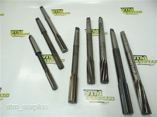 Nice lot of 8 hss morse taper shank reamers 9/16&#034; to 7/8&#034; with 3mt shank for sale