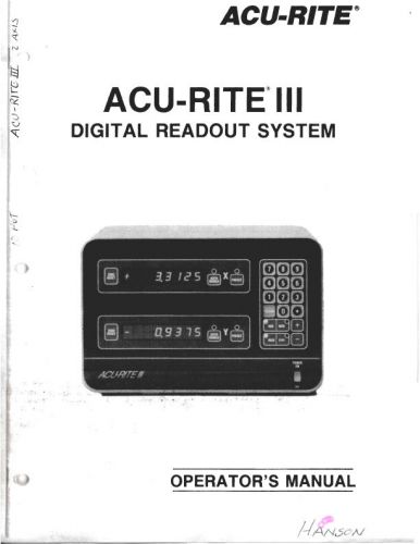 Acu-Rite lll Digital Readout DRO Owners manual