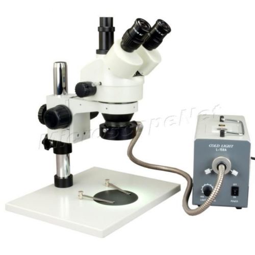 New 7X-45X Zoom Trinocular Stereo Microscope+150W Cold Ring Light+Metal Stand