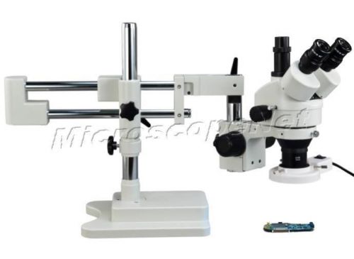 Boom stand trinocular zoom stereo microscope 3.5x-90x+ fluorescent ring light 8w for sale