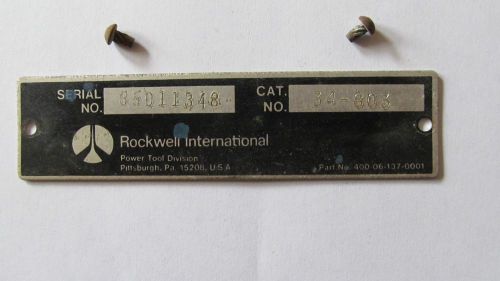 Vintage Delta Rockwell Unisaw Switch Plate, Screws Original Part Tool Rare