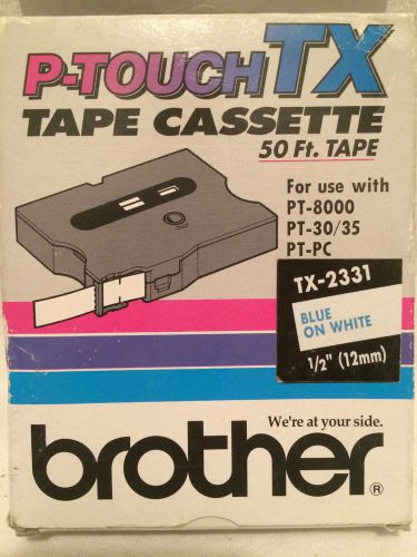 Brother p-touch tx-2331 1/2&#034; blue on white-50ft. tape-new in box - free shipping for sale