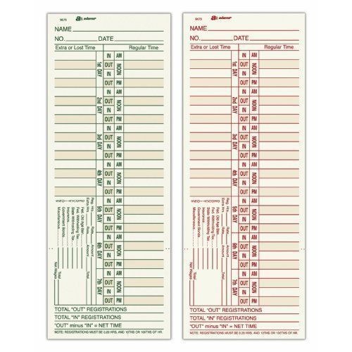 1000 ADAMS 9675 BI-WEEKLY 2 SIDED TIME CARDS FOR ALL FRONT LOADING TIME CLOCKS