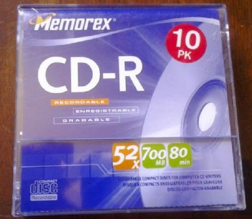 Memorex 32020015635 CD-R 52x 700MB 80 Min Discs in Paper Sleeves, 10 Pack